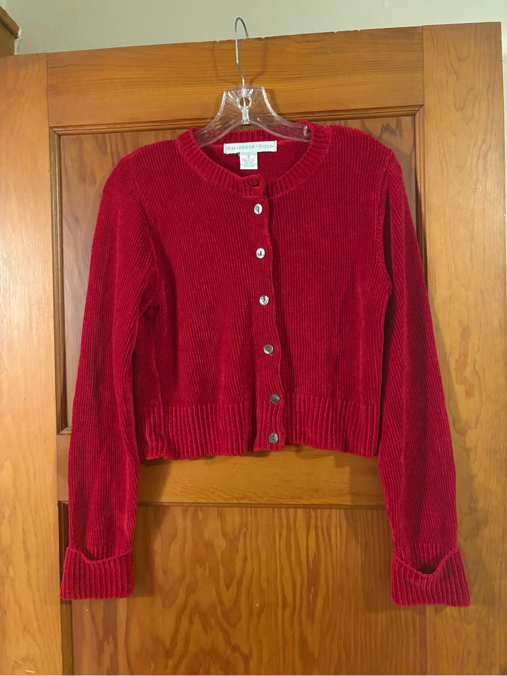 Cropped Red Corduroy Button Cardigan